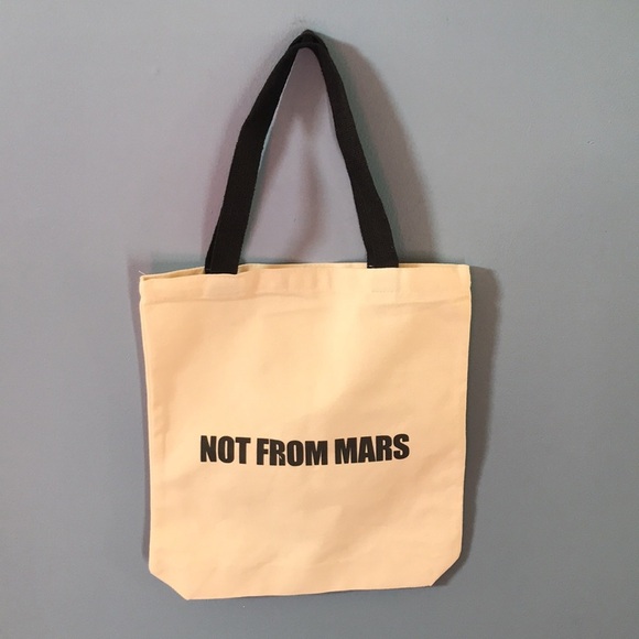 NWOT Not from Mars cream & black heavy duty canvas tote bag, book bag, carry all - Picture 2 of 8